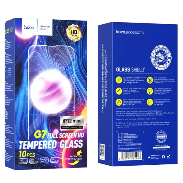 Tempered Glass Hoco G7 Full Screen HD για Apple iPhone 12 Mini Μαύρο Σετ 10 τμχ. 2