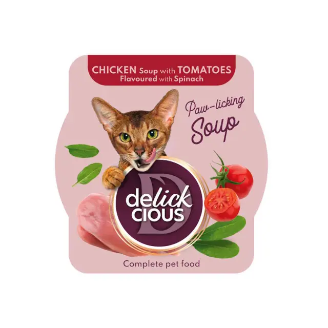 Delickcious Cat Σούπα Κοτόπουλου με Ντομάτα και Σπανάκι 80gr Μονόχρωμο