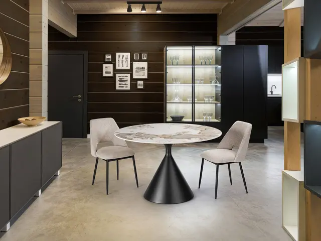 Στρογγυλό Τραπέζι Τραπεζαρίας Pandora Marble Μαύρο 120cm Άσπρο Μάρμαρο 2
