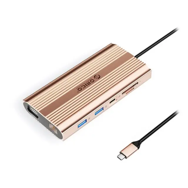 Orico Docking Station XDR 12in1 USB-A USB-C HDMI 4K VGA RJ45 Gigabit PD 100W SD / microSD Card Reader Rose Gold