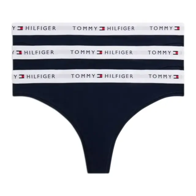 Tommy Hilfiger Γυναικείο String Logo Waistband Stretch Cotton Thongs - Τριπλό Πακέτο, Χρώμα Σκούρο Μπλε