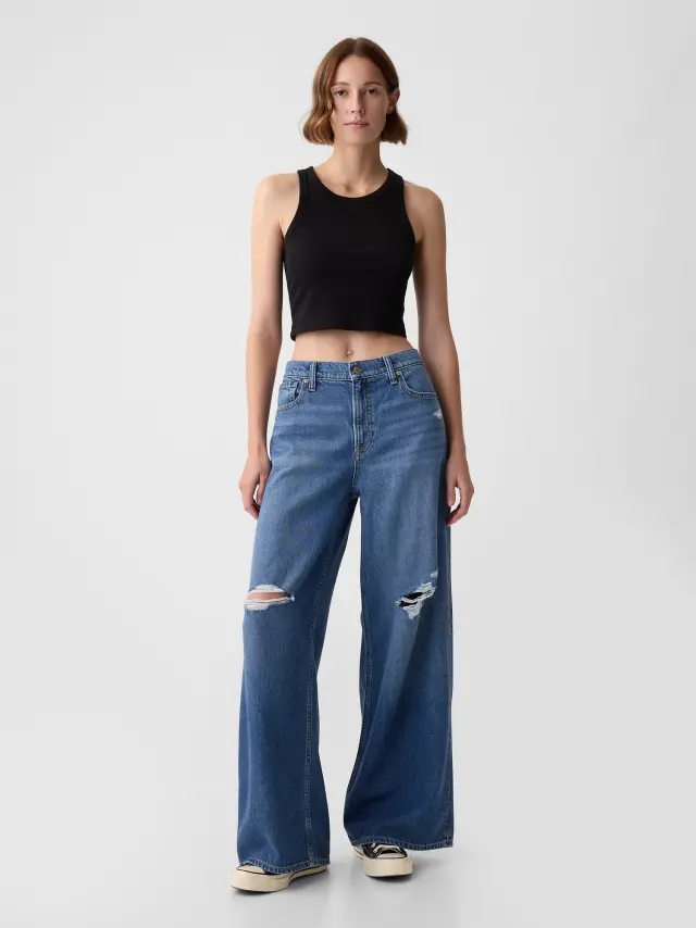 Μπλε Mid Rise UltraSoft Baggy Jean Παντελόνι Medium destroy