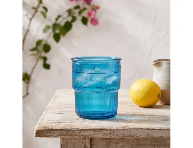 Ποτήρι Glass Drops Ribbed (2415DB09) Από ανακυκλωμένο γυαλί, Χωρητικότητας 300ml, Διαστάσεων Ø 9 x Υ 9 cm, Aqua Blue 2415DB09