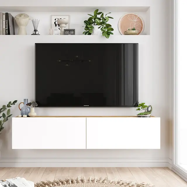 Έπιπλο τηλεόρασης επιτοίχιο Serit pakoworld λευκό-sonoma 140x31.6x29.6εκ 3