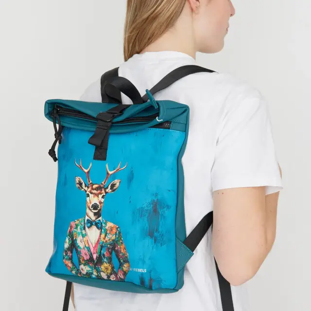 New Rebels Mart Art Roll-Top Backpack (S): Dressed Deer 2