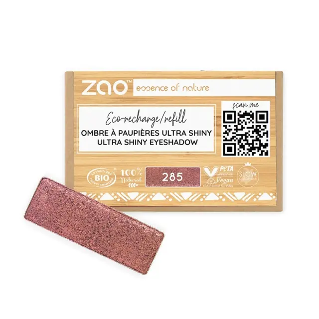 Zao Organic Eyeshadow Rectangle Ultra Shiny Refill - Βιολογική Ultra Shiny Σκιά Ματιών (Ανταλλακτικό) - Zao 285 Pink Metal