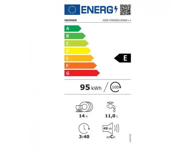Εντοιχιζόμενο Πλυντήριο Πιάτων Heinner HDW-FSM60614DWE++ με χωρητικότητα 14 σερβίτσια και ενεργειακή κλάση E - White HDW-FSM60614DWE++ 2