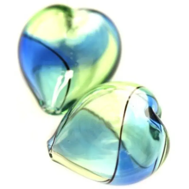 Χάντρα Γυάλινη Κούφια Heart Green Blue Black ~22x20mm 2τεμ