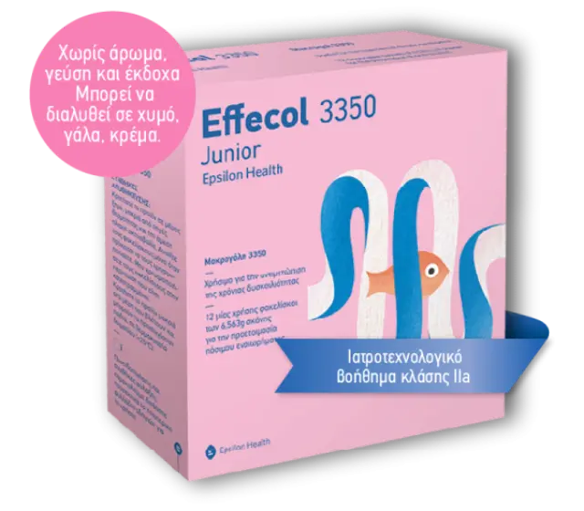 Epsilon Health Effecol 3350 Junior Οσμωτικό Υπακτικό για την Αντιμετώπιση της Περιστασιακής & Χρόνιας Δυσκοιλιότητας σε Παιδιά (>2 ετών) & Εφήβους, 12 sachets x 6.56 gr 3