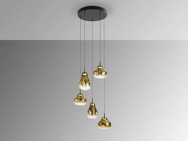 ALEDIS Κρεμαστό Φωτιστικό 5L Black-Golden με LED & Blown Glass Μαύρο 3