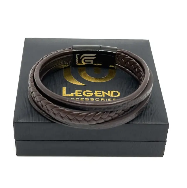 Καφέ Δερμάτινο Βραχιόλι Unisex 21 cm 2