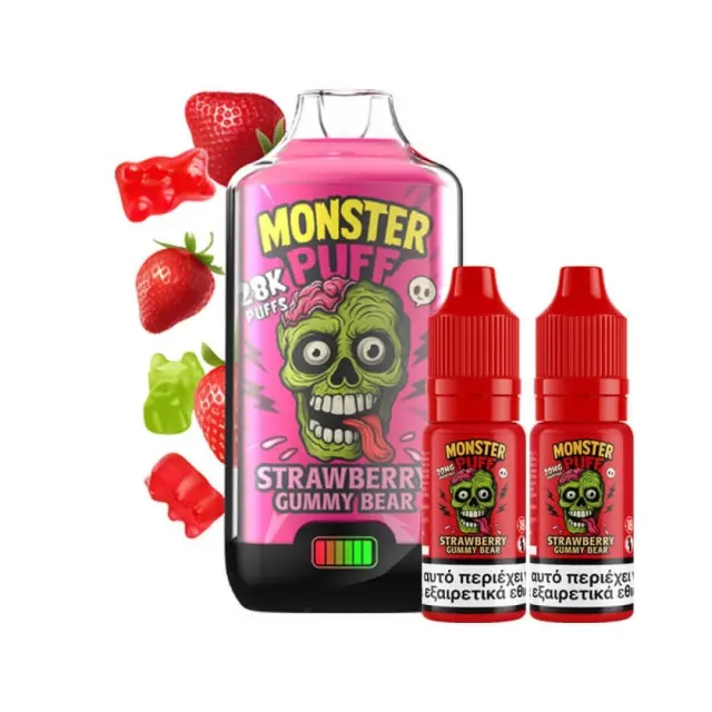 Monster Puff 28K Strawberry Gummy Bear Disposable 2ml & 2x10ml 20mg 2