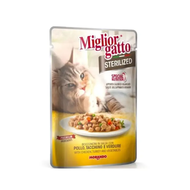 Miglior Gatto Sterilized Pouches Κομματάκια Σε Σάλτσα Κοτόπουλο Γαλοπούλα 85gr