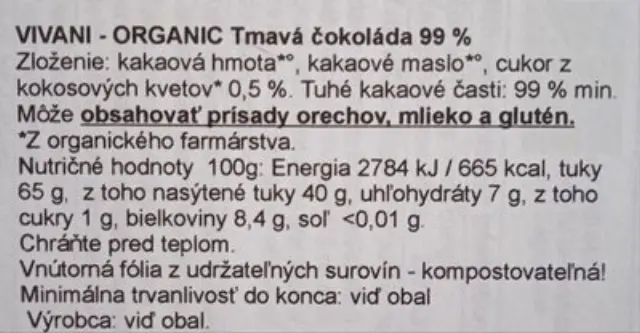 Βιολογική Μαύρη Σοκολάτα με 99% Κακάο & Ζάχαρη Καρύδας • Vivani • 80γρ 3