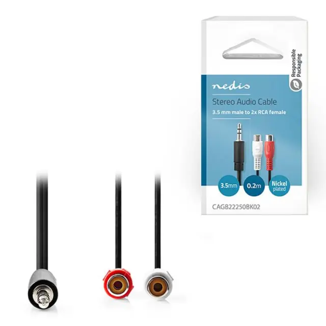 Στερεοφωνικό καλώδιο ήχου 3.5mm αρσ.- 2x RCA θηλ., 0.20m σε μαύρο χρώμα.