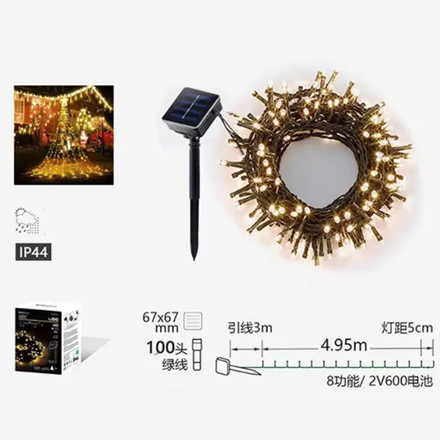 100 Ηλιακά LED Χριστουγεννιάτικα Λαμπάκια 4.95m Θερμό Λευκό Αδιάβροχα 299012 2