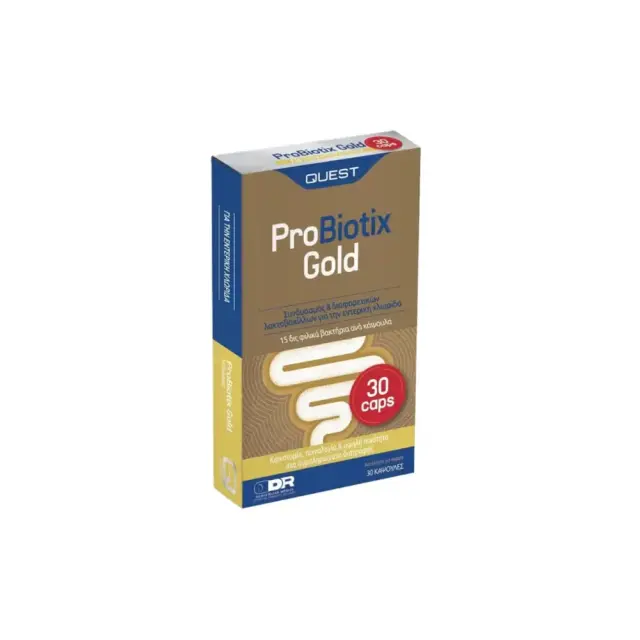 QUEST ProBiotix Gold Ενισχυμένο Συμπλήρωμα Προβιοτικών με 8 Διαφορετικά Στελέχη για την Καλή Λειτουργία του Εντέρου 30 κάψουλες