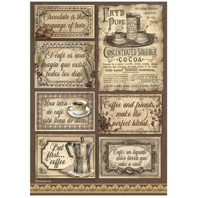 Ριζόχαρτο ντεκουπάζ Stamperia 21x29cm A4, Coffee and Chocolate, Tags