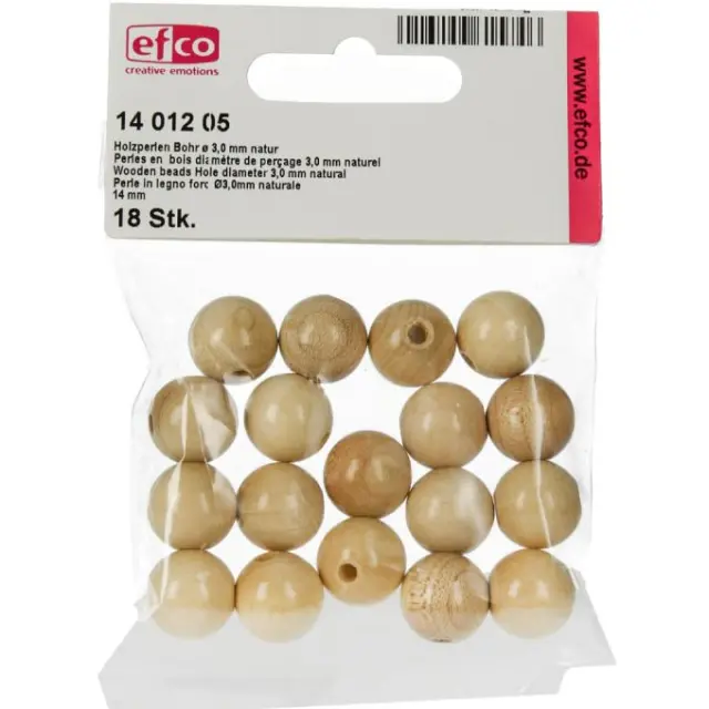 Efco Ξύλινες Χάντρες Ø14mm - Natural - 18τεμ