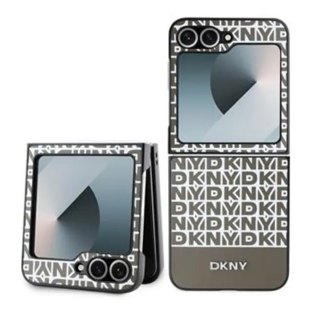 DKNY PU Leather Repeat Pattern Bottom Stripe Case for Samsung Galaxy Z Flip 6/7 FE Brown