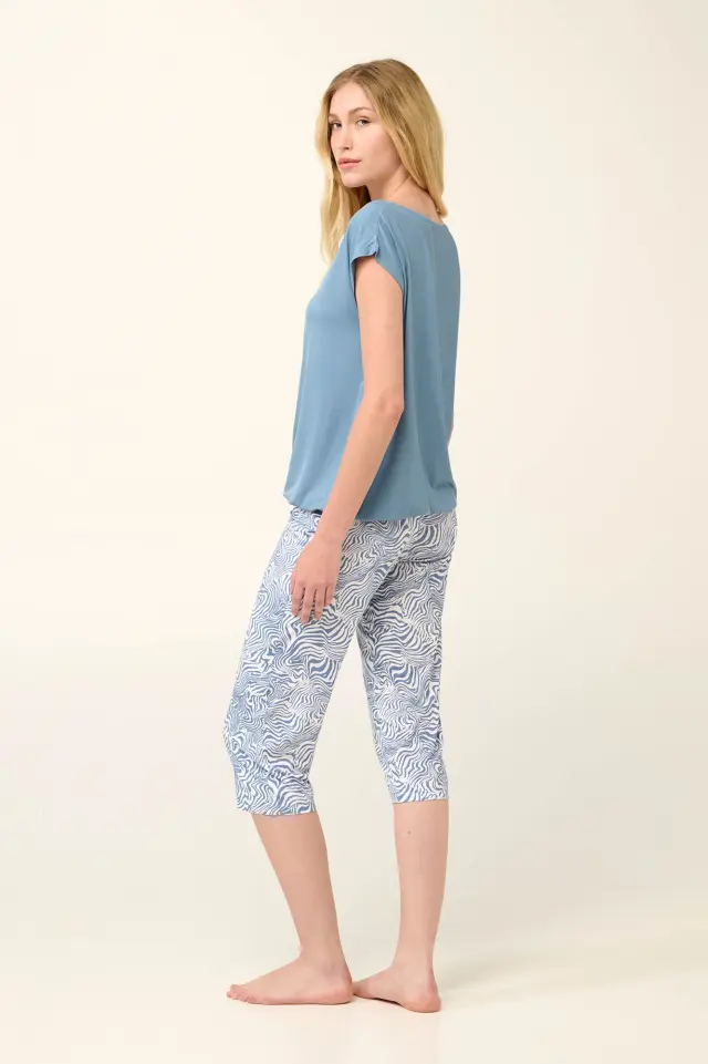 Vamp Γυναικεία Πυτζάμα Micromodal με Φαρδιά Λαιμόκοψη Blue Serene 3