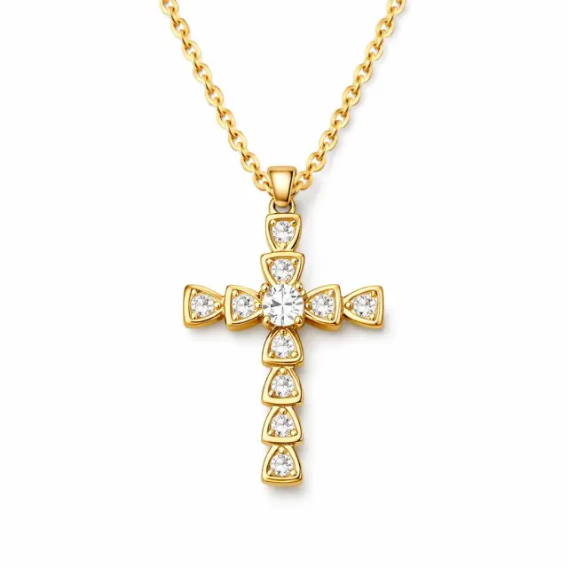 Ghetto Cross Gold18k Pendant CZ Chain Necklace