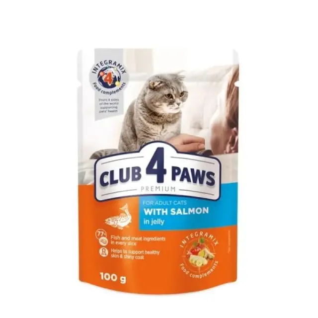 Club 4 Paws Cat Adult Φακελάκι Με Σολομό Σε Ζελέ 100gr Μονόχρωμο