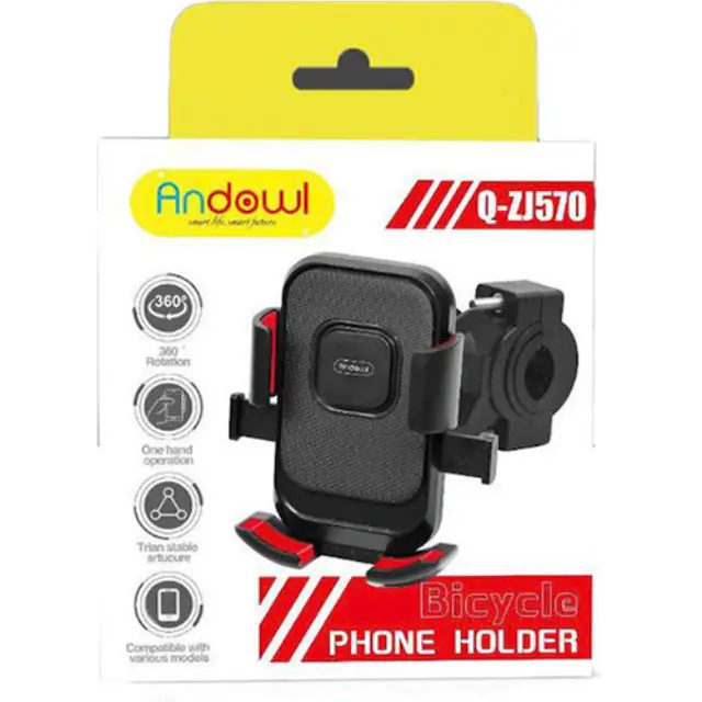 Andowl Q-ZJ570 Βάση Στήριξης Κινητού Τηλεφώνου Για Ποδήλατο 360° Μαύρο
