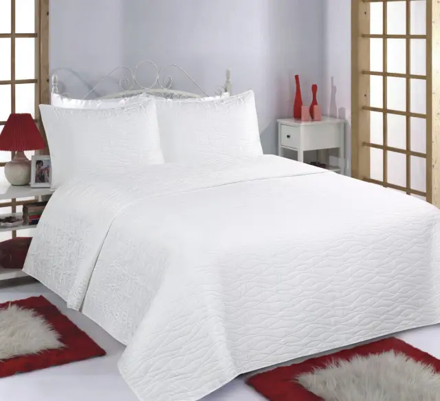 ΚΟΥΒΕΡΛΙ σετ (220cm x 240cm + 2 x 50cm x 70cm) WAVES MICROSATIN ivory - -