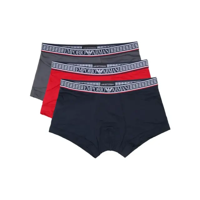 Emporio Armani Ανδρικό Boxer Silver Fit Eco-Friendly - Τριπλό Πακέτο, Χρώμα Μαρίν-Κόκκινο-Ανθρακί - S