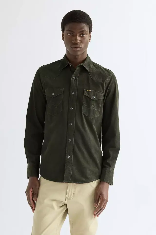 Wrangler Ανδρικό Πουκάμισο Κοτλέ 112386901 - Dark Olive Green - XXL