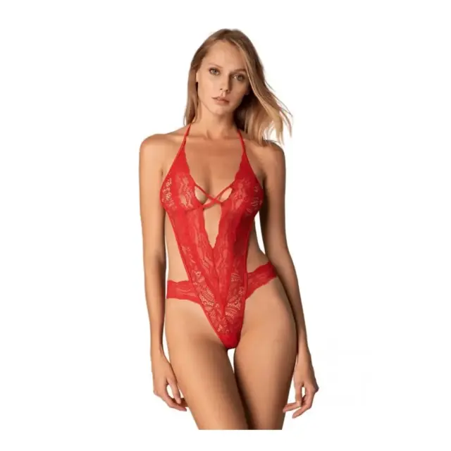 Milena Γυναικείο Κορμάκι String Όλο Δαντέλα Ανοίγματα, Χρώμα Κόκκινο