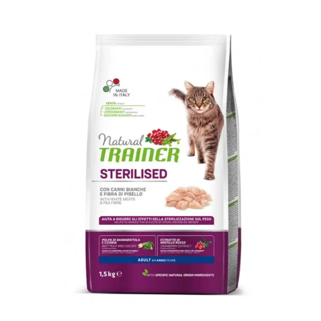 Natural Trainer Low Grain Cat Adult Sterilised με Λευκό Κρέας 1,5Kg Μονόχρωμο