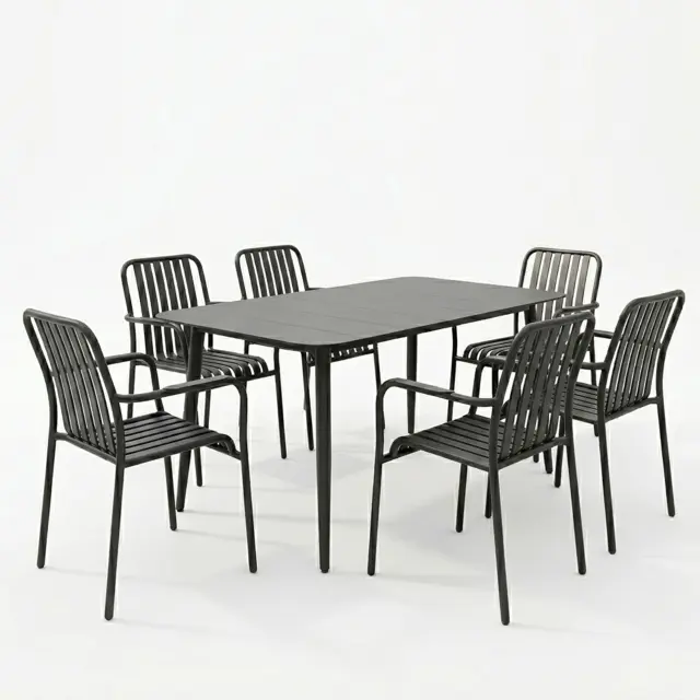 Τραπεζαρία Heven Vista pakoworld σετ 7τεμ μαύρο αλουμίνιο 120x70x72εκ 2
