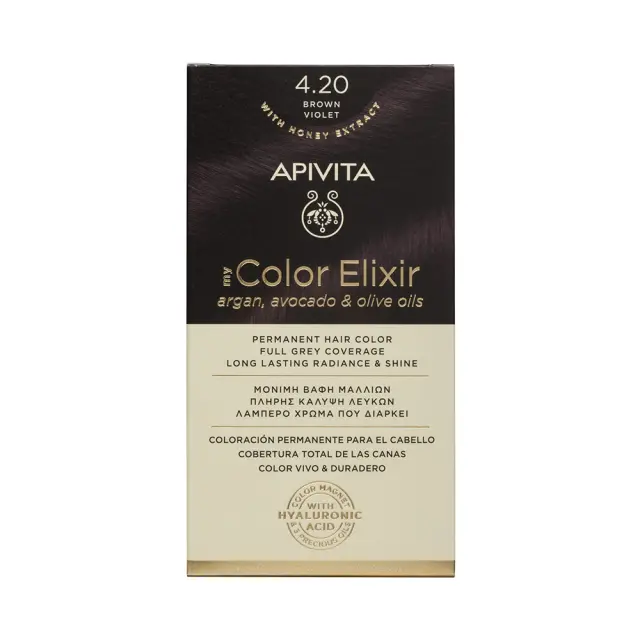 Apivita My Color Elixir Μόνιμη Βαφή Μαλλιών με Έλαιο Ελιάς, Argan και Αβοκάντο 4.20 Καστανό Βιολετί