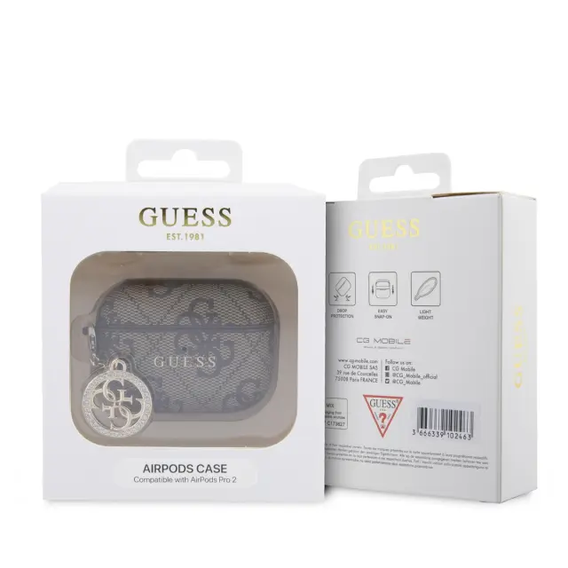 Guess 4G Script PC/PU Charm Case for AirPods Pro 2 Brown 3