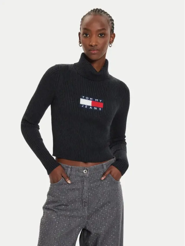 Tommy Hilfiger - Γυναικείο Μακρυμάνικο Ζιβάγκο Flag Regular Fit DW0DW18678-HEV Μαύρο - XL