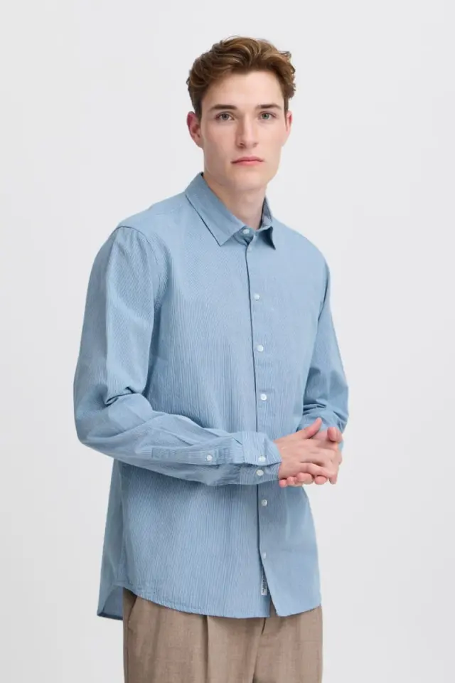 Casual Friday Ανδρικό Πουκάμισο Ριγέ Μακρυμάνικο 20505284 Βαμβακερό Regular-Fit – Placid Blue - M