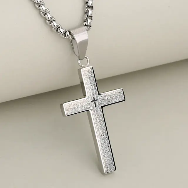 Ανδρικό Κολιέ Σταυρός Our Father Ασημί 3
