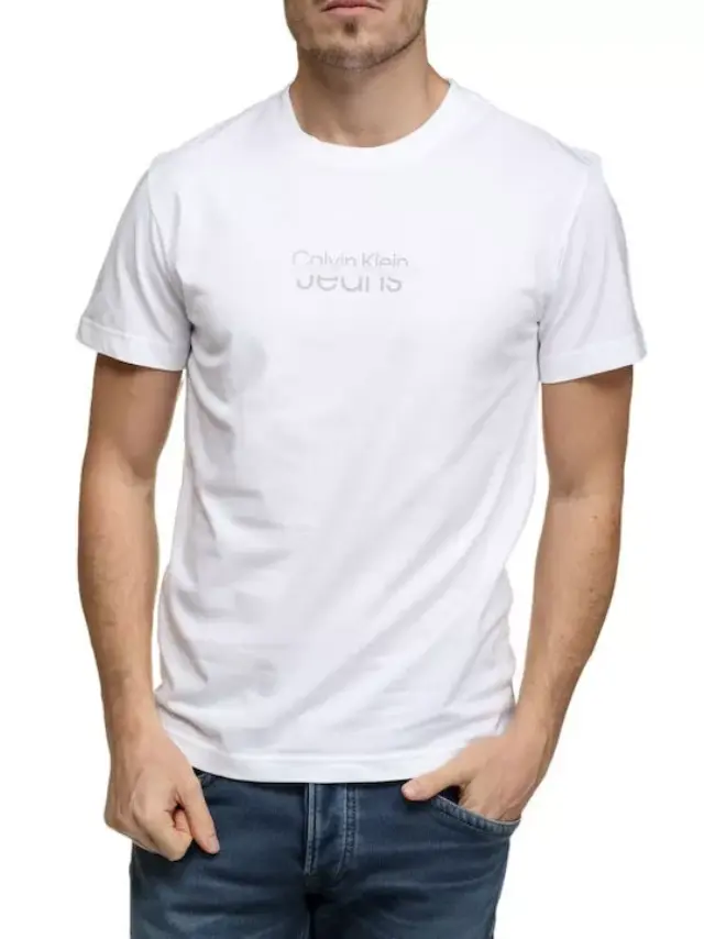 Calvin Klein - Ανδρικό T-shirt με Λογότυπο J30J322504-YAF Λευκό - XL