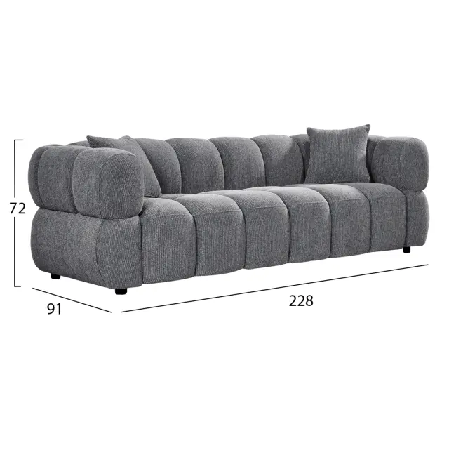 ΚΑΝΑΠΕΣ 3-ΘΕΣΙΟΣ FB93331.01 ΓΚΡΙ ΥΦΑΣΜΑ 220x88x85Υεκ. 3