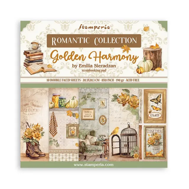 Χαρτιά scrapbooking 10τεμ, 20.3×20.3cm Stamperia, Golden Harmony