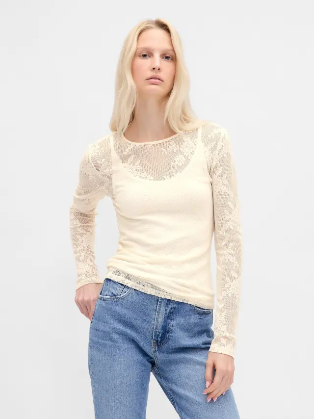 Διάφανο Δαντελένιο Τοπ Chino beige
