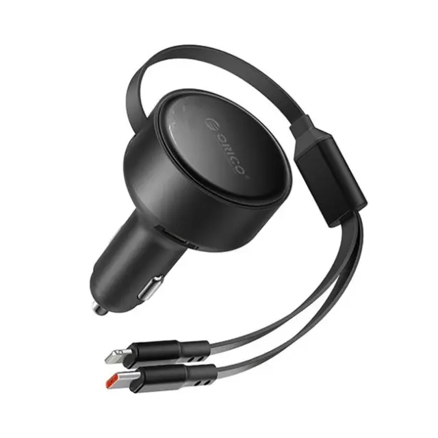 Orico Φορτιστής Αυτοκινήτου Dual Stretch 60W USB-C with Two Retractable USB-C & Lightning Cables Black