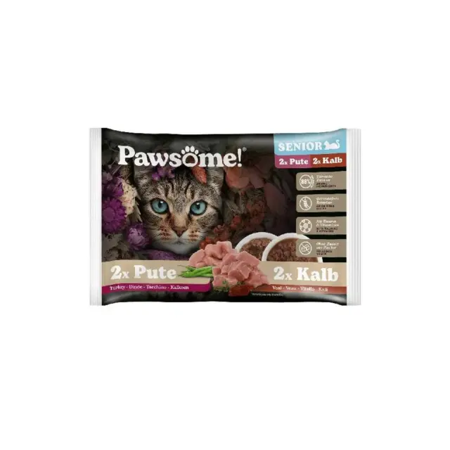 Pawsome Senior Γαλοπούλα / Μοσχαράκι FlowPack 85gr (2+2 Τεμ) 85gr FlowPack (2+2 Τεμ)