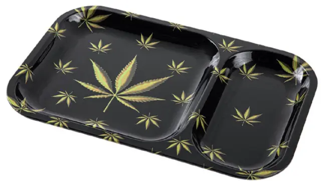 Rolling Tray Δίσκος Black Matt Leaf Double - Small (23x15cm)