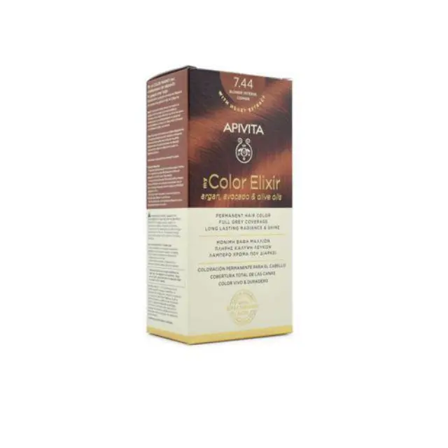 Apivita My Color Elixir Μόνιμη Βαφή Μαλλιών No 7.44 Ξανθό Έντονο Χάλκινο, 1 τεμάχιο