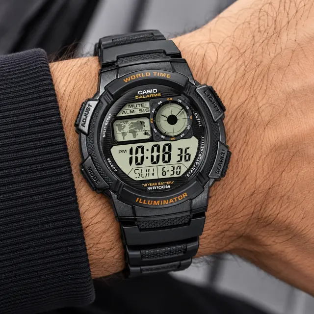 Ανδρικό Ψηφιακό Ρολόι Casio Collection 11-AE-1000W-1AVEF Μαύρο World Time 2