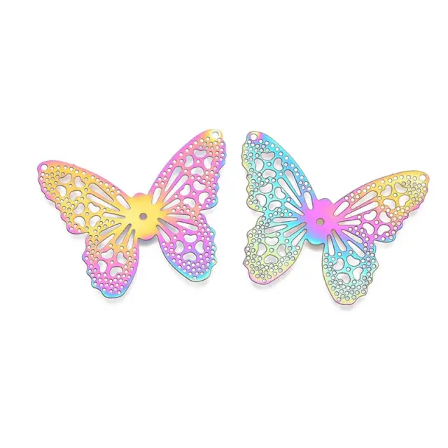 Διακοσμητικό από Ανοξείδωτο Ατσάλι 201 Etched Filigree Butterfly 32x39.5x0.2mm- Multicolor - 5τεμ