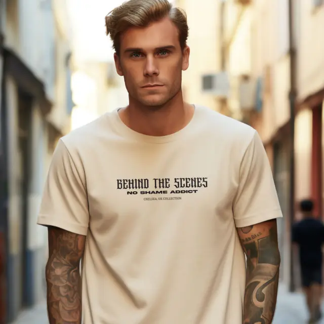 T-shirt Noshame® Μπεζ με τύπωμα Behind the Scenes - 122345 - XXL